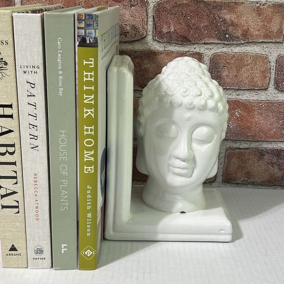 Buddha Bookends Set of 2 White Ceramic Oriental Zen Design Home Accent NWT - Picture 5 of 17